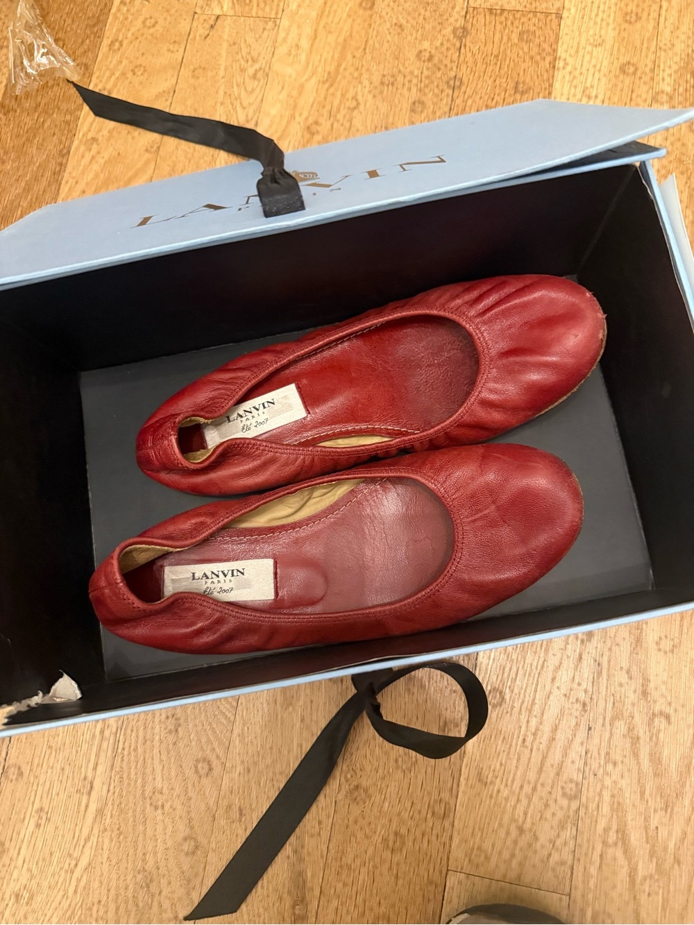 Lanvin Burgundy Leather Ballet Flats
